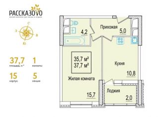 1-комнатная квартира на продажу, 37.7 м2, поселение Внуковское, бульвар Андрея Тарковского, 11, ЖК Рассказово