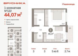 Продаю однокомнатную квартиру, 44.1 м2, рабочий посёлок Краснообск