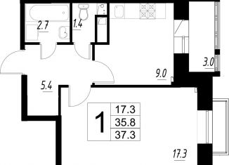 Продается 1-комнатная квартира, 35.8 м2, деревня Сабурово, Рождественская улица, 1, ЖК Митино О2