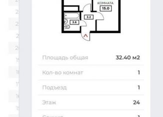 Продажа однокомнатной квартиры, 32.7 м2, Краснодар, Домбайская улица, 55к7, Домбайская улица