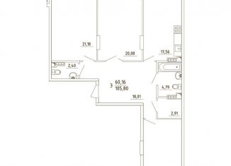 Продаю трехкомнатную квартиру, 105.8 м2, деревня Бородки, Парковая улица, 1