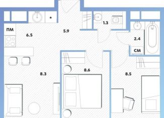 Продается двухкомнатная квартира, 41.4 м2, Москва, Окская улица, 7А, метро Окская