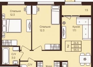 Продается двухкомнатная квартира, 55 м2, деревня Новое Девяткино, ЖК Девяткино