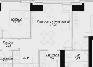 Двухкомнатная квартира на продажу, 62.3 м2, Москва, 1-й Сетуньский проезд, вл6, станция Кутузовская