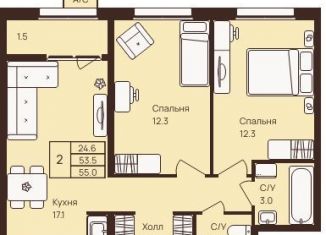 Двухкомнатная квартира на продажу, 55 м2, деревня Новое Девяткино, ЖК Девяткино