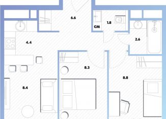 Продается 2-комнатная квартира, 41.3 м2, Москва, Окская улица, 7А, метро Окская