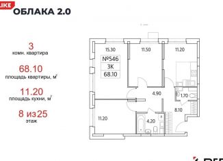 Продается трехкомнатная квартира, 68.1 м2, Люберцы, жилой комплекс Облака 2.0, к1.2, ЖК Облака 2.0