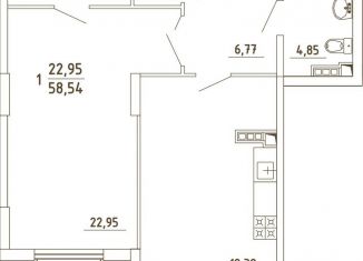 Продается 1-ком. квартира, 58.5 м2, деревня Бородки, Парковая улица, 1