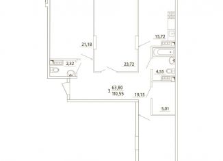 Продам трехкомнатную квартиру, 110.2 м2, деревня Бородки, Парковая улица, 1