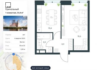 1-ком. квартира на продажу, 33.8 м2, Москва, Причальный проезд, 10Б, ЖК Левел Причальный