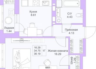 Продаю однокомнатную квартиру, 36.2 м2, Казань