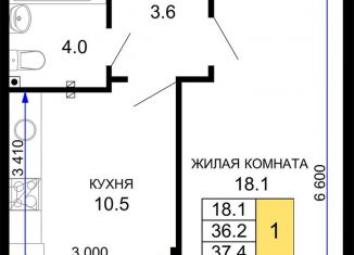Продаю 1-комнатную квартиру, 37.4 м2, Краснодар, Прикубанский округ