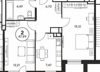 Продажа двухкомнатной квартиры, 48.5 м2, Ростов-на-Дону, проспект Соколова, 68, ЖК Соколова, 68