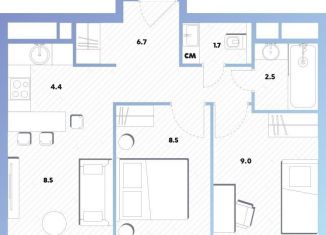 Двухкомнатная квартира на продажу, 40.9 м2, Москва, Окская улица, 7А, метро Окская