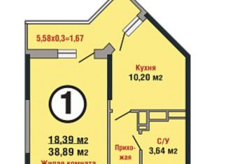 Продается 1-комнатная квартира, 42 м2, Краснодар, Душистая улица, ЖК Семейный Парк