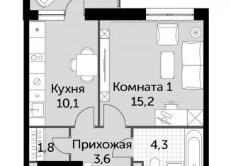 Продам 1-комнатную квартиру, 36.1 м2, деревня Бородино, Малая Бородинская улица, 1к7