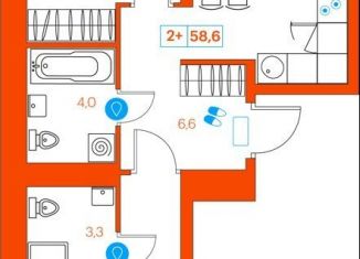 Продается 2-комнатная квартира, 58.6 м2, Тюменская область, улица Ветеранов Труда, 36