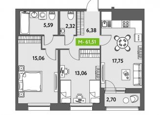 Продам двухкомнатную квартиру, 61.5 м2, Санкт-Петербург, ЖК Триумф Парк, Дворцовая площадь