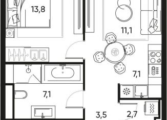 2-комнатная квартира на продажу, 45.3 м2, Москва, Полковая улица, 1с7, станция Савёловская