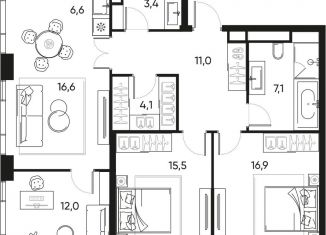 Продам 4-ком. квартиру, 93.2 м2, Москва, Полковая улица, 1с7, станция Савёловская