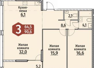 Продам 3-комнатную квартиру, 90.6 м2, Чебоксары, ЖК Олимп, улица Энергетиков, поз4