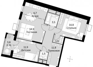 3-комнатная квартира на продажу, 68.9 м2, посёлок Развилка, Римский проезд, 7, ЖК Римский