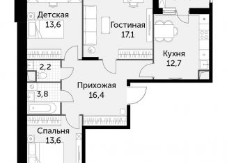 Продаю 3-комнатную квартиру, 81.2 м2, посёлок Развилка, ЖК Римский