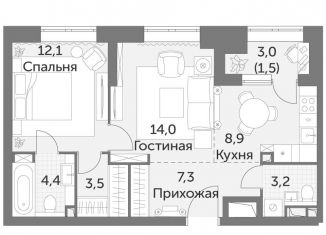 2-комнатная квартира на продажу, 54.9 м2, Москва, ЖК Режиссёр
