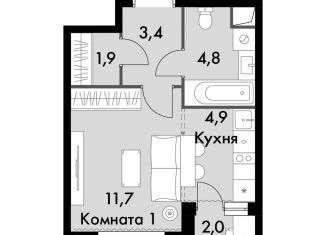 Продаю квартиру студию, 27.7 м2, посёлок Развилка, ЖК Римский