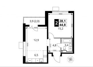 Продам двухкомнатную квартиру, 44.8 м2, Московская область