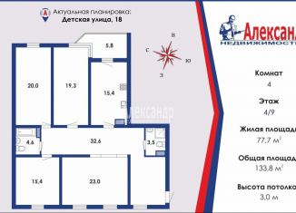 Продается четырехкомнатная квартира, 134 м2, Санкт-Петербург, Детская улица, 18, метро Приморская