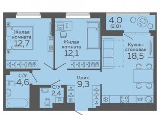 Продаю 2-комнатную квартиру, 61.6 м2, Екатеринбург
