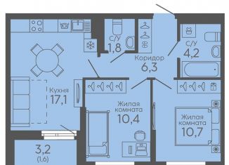 Продажа 2-комнатной квартиры, 52.1 м2, Екатеринбург, жилой комплекс Новокольцовский, 6, Октябрьский район