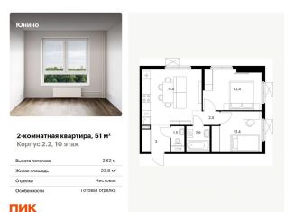 Продается 2-комнатная квартира, 51 м2, Щербинка, жилой комплекс Юнино, 1.1