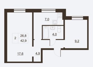 Двухкомнатная квартира на продажу, 41.9 м2, Ленинградская область, Волховский проспект, 53
