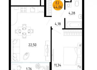 Продается 1-комнатная квартира, 44.1 м2, Рязанская область