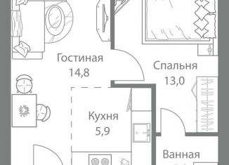 Продам 2-комнатную квартиру, 46.1 м2, Москва