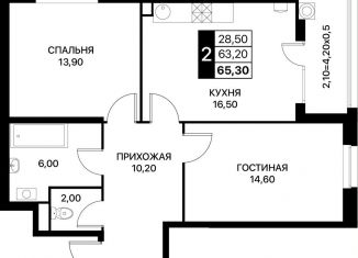Продам двухкомнатную квартиру, 65.3 м2, Ростовская область