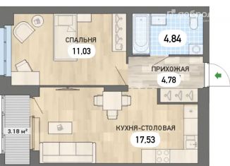1-комнатная квартира на продажу, 41.1 м2, Екатеринбург, улица Краснофлотцев, 69, улица Краснофлотцев