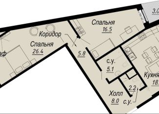 Продажа двухкомнатной квартиры, 86.5 м2, Санкт-Петербург, набережная реки Карповки, 27В