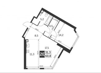 2-ком. квартира на продажу, 60.8 м2, Москва, ЖК Архитектор, улица Академика Волгина, 2с1