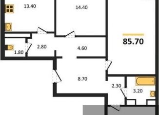 Продажа 3-комнатной квартиры, 85.7 м2, село Ямное, улица Генерала Черткова, 1