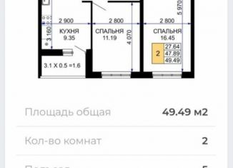 Продажа 2-комнатной квартиры, 49.9 м2, Краснодар, улица Петра Метальникова, 36