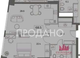 Продажа двухкомнатной квартиры, 68.5 м2, Москва, Мытная улица, 40к3, ЖК Скай Хаус