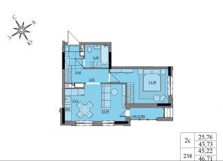 Продажа 2-ком. квартиры, 45.2 м2, Ижевск, Индустриальный район