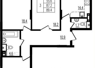 Продаю 3-ком. квартиру, 89.6 м2, деревня Пирогово, ЖК Пироговская Ривьера