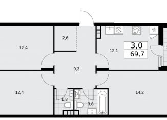 Продам трехкомнатную квартиру, 69.7 м2, Москва, жилой комплекс Прокшино, к10.1.1
