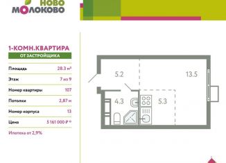 Квартира на продажу студия, 28.3 м2, Московская область, жилой комплекс Ново-Молоково, 13