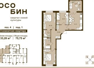Продаю 3-комнатную квартиру, 75.8 м2, Брянск