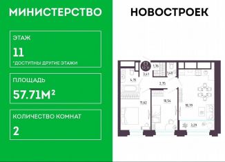 Продается двухкомнатная квартира, 57.7 м2, Рязань, Михайловское шоссе